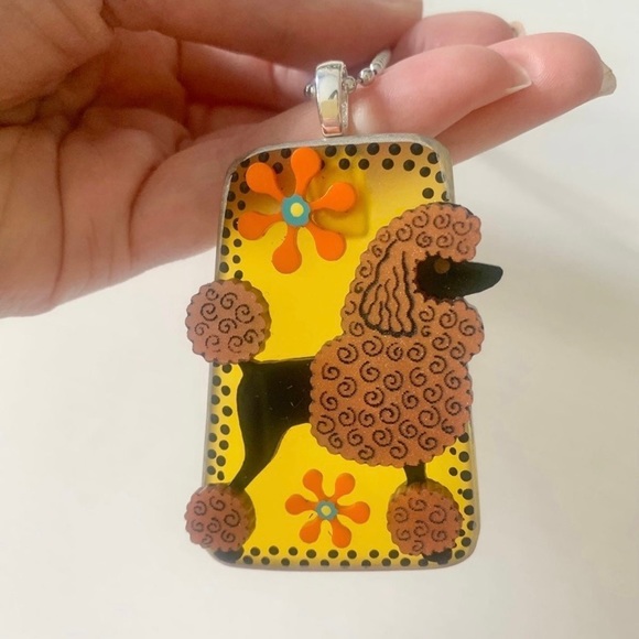 Handcrafted MCM Retro Poodle & Flowers Necklace - Picture 1 of 4